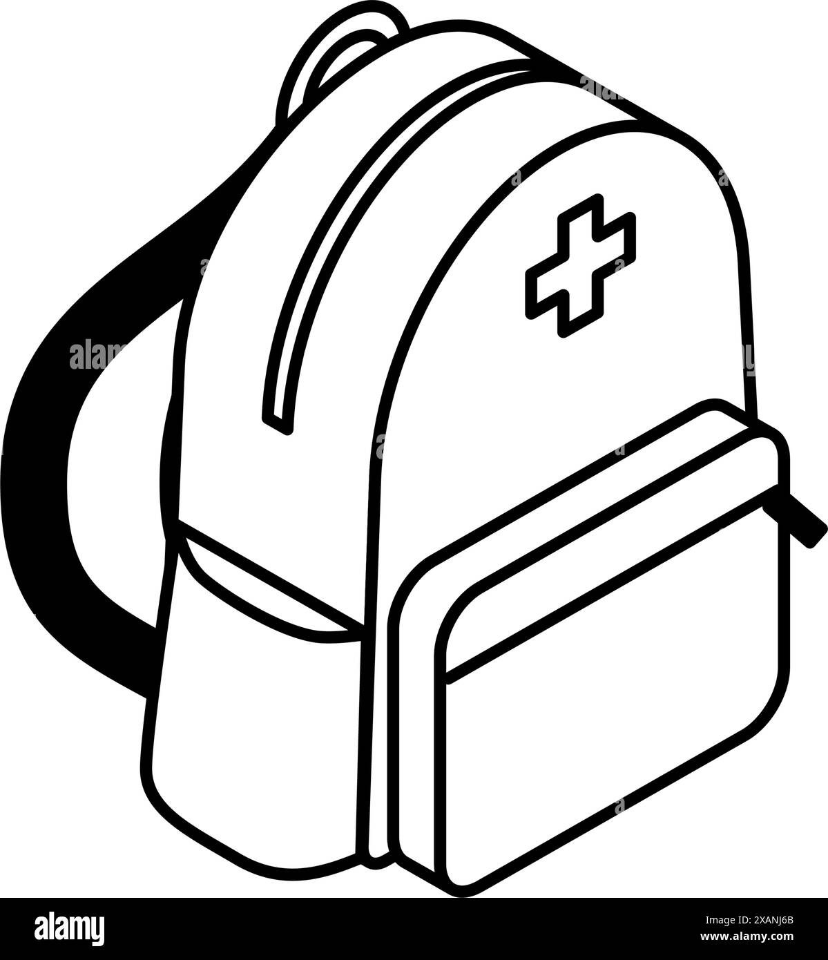 Einfache Linienzeichnung des Notfall-Sets, Notfall-Rucksack, isometrische Illustration, Vektor-Illustration Stock Vektor