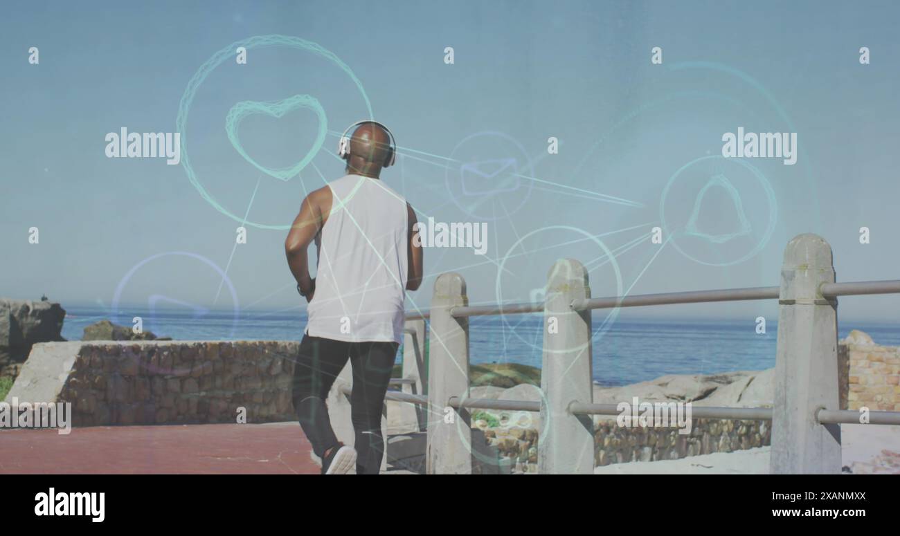 Bild eines Netzwerks von Verbindungen über Paare, die im Freien laufen Stockfoto