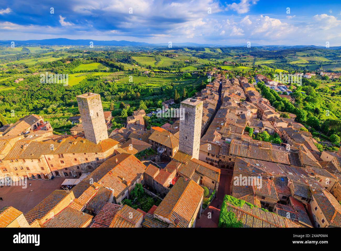 San Gimignano, Provinz Siena. Aus der Vogelperspektive auf die Stadt. Toskana, Italien. Stockfoto