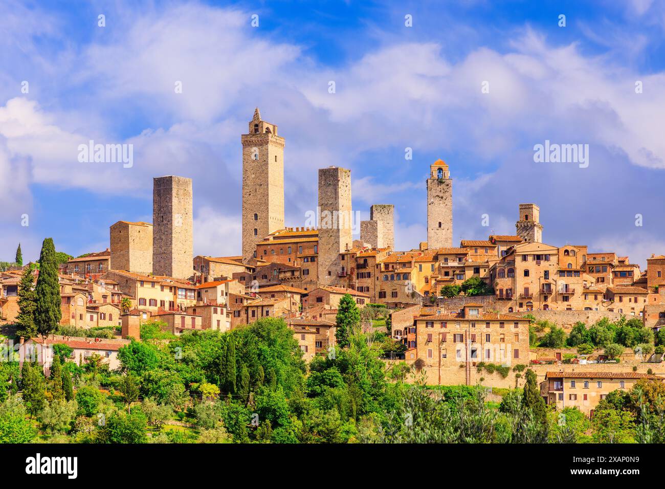 San Gimignano, Provinz Siena. Aus der Vogelperspektive auf die Stadt. Toskana, Italien. Stockfoto