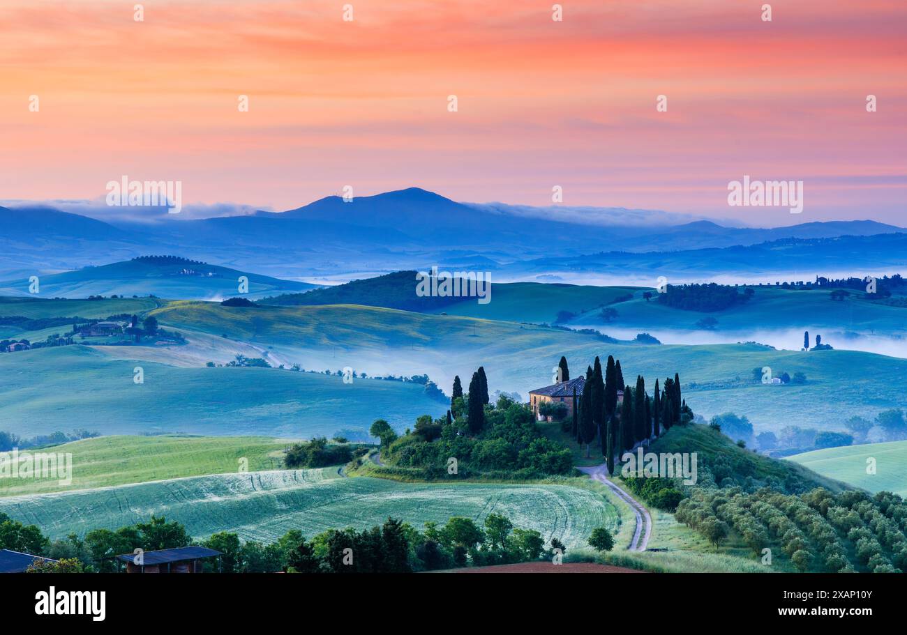 Toskana, Italien. Typische Landschaft des Val d'Orcia. Stockfoto