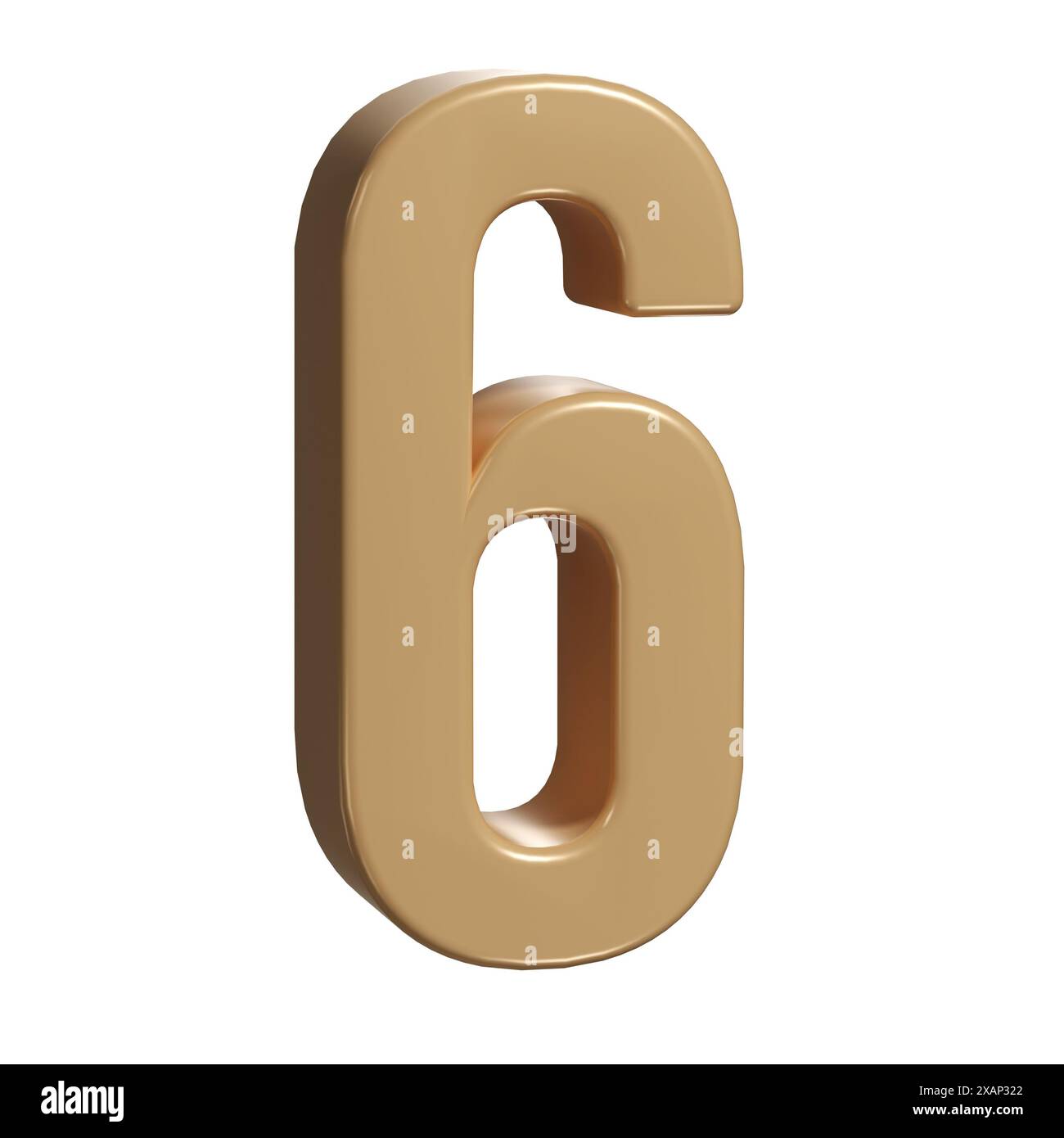 3D Zahl sechs 6 goldenes oder bronzefarbenes Typografiesymbol oder Zeichenvorlage, realistische Illustration. Goldene sechste Ziffer oder Zahl für die Nummerierung Stockfoto