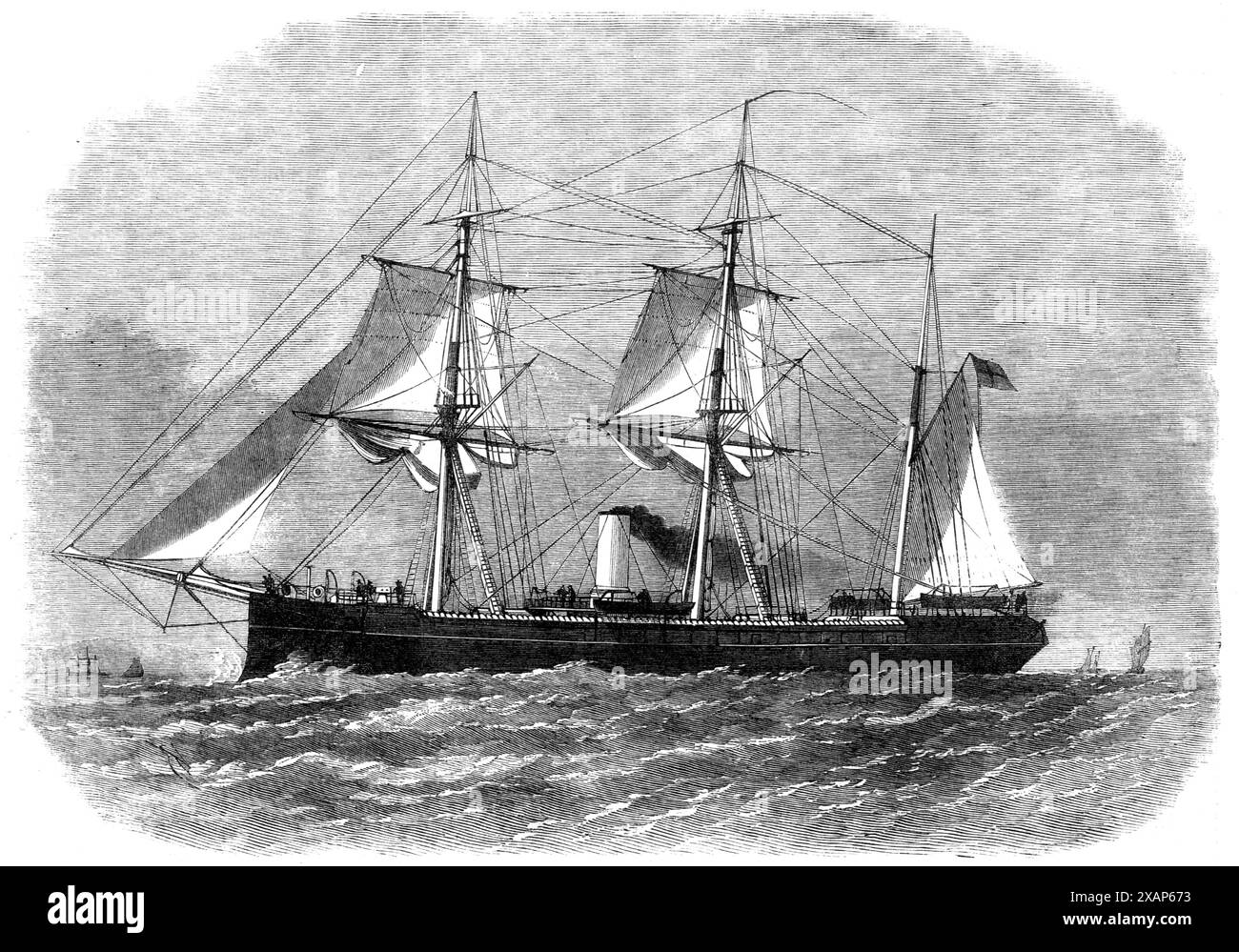 H.M.S. Wyvern, doppeltürmiger, eisenverkleideter Dampfbock, 1865. Einer von zwei Dampfböcken, die von Mr. Laird in Birkenhead gebaut wurden, vermutlich für den Dienst der Konföderierten Staaten im Amerikanischen Krieg...[später gekauft] von der Regierung Ihrer Majestät, um weitere Rechtsstreitigkeiten zu verhindern,... umgebaut... und der britischen Flotte hinzugefügt... intern ist das Schiff in wasserdichte Abteilungen unterteilt, um jeden ihrer Türme, ihre Motoren, ihre Kessel - alle wichtigen Teile - in separaten Fächern zu verstauen. Es gibt sechs dieser Hauptfächer im Hauptteil des Schiffes, Be Stockfoto