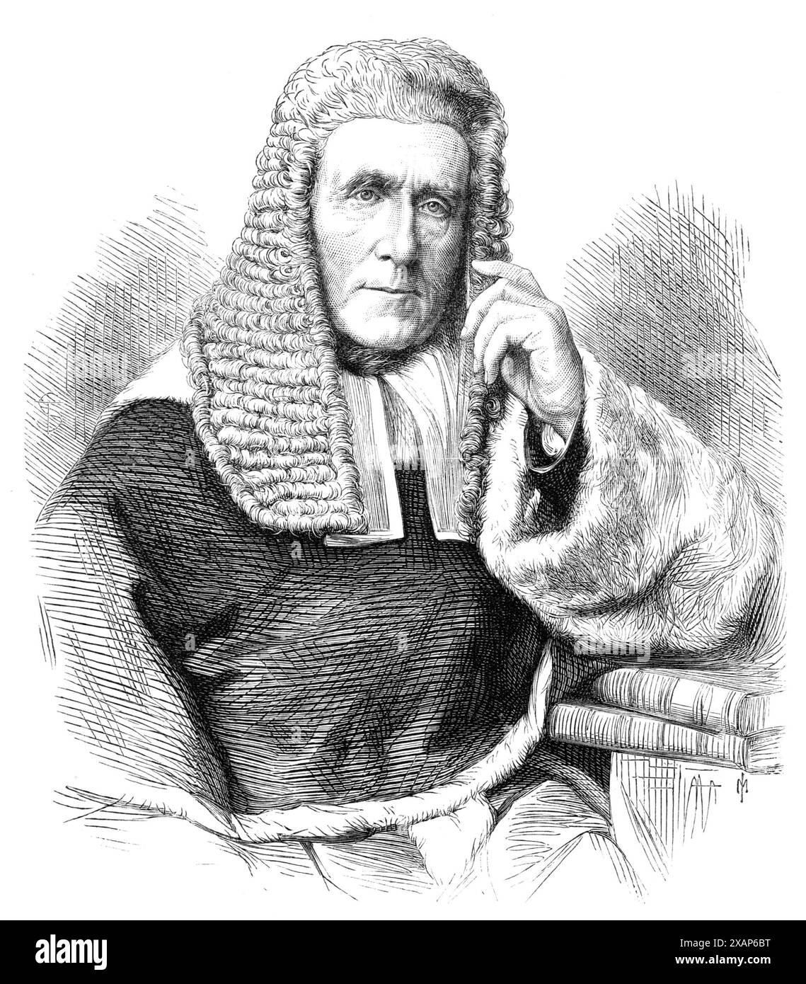 Mr. Baron Cleasby, 1869. Gravur nach einem Foto von John Watkins. Der neu ernannte Richter am Finanzgericht, Sir Anthony Cleasby, von den Legers, Surrey, ist ein Sohn des verstorbenen Stephen Cleasby, Esq. Von seiner Frau Mary, zweiter Tochter von George John, Esq. Aus Penzance, Cornwall. Er wurde 1804 geboren und studierte in Eton und am Trinity College in Cambridge, wo er 1827 einen B.A. und 1830 einen M.A. abschloss. Er wurde am 10. Juni 1831 von der Hon. Society of the Inner Temple in die Anwaltskammer berufen und ging auf den Northern Circuit, wo er in London beachtliche praktische Übungen erhielt Stockfoto