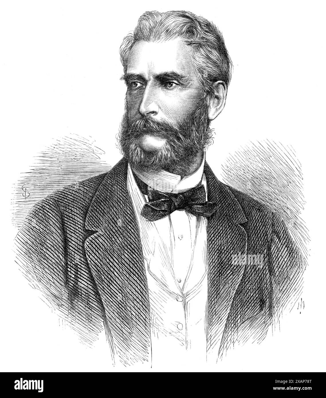 Hr. J. R. Motley, neuer Minister der Vereinigten Staaten in Großbritannien, 1869. Gravur aus einer Fotografie von Victor Angerer. Mr. John Lothrop Motley ist in England angekommen, um den Posten des Bevollmächtigten der Vereinigten Staaten am Hof von Königin Victoria zu besetzen. Er ist in diesem Land bereits bekannt und hoch geschätzt, als einer der besten englischen Autoren von history...in 1837 wurde er Mitglied der amerikanischen Anwaltskammer...erst 1856 wurde er der Welt als Historiker höchster Ordnung bekannt. In diesem Jahr wurde seine „Geschichte des Aufstiegs von Stockfoto