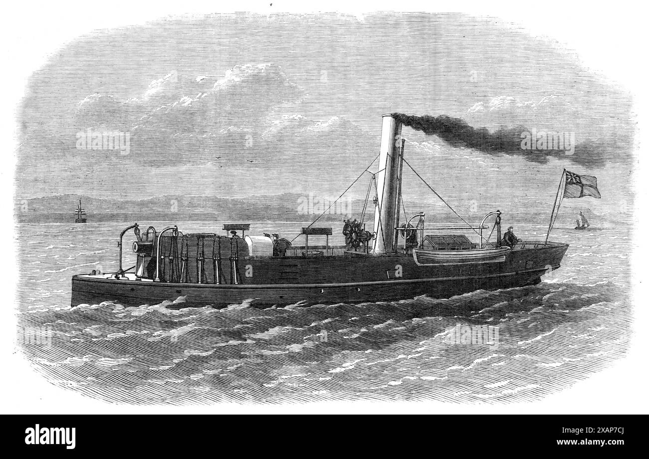 Das neue Kanonenboot Stunch, gebaut in Elswick, Newcastle-on-Tyne, 1868. Gun-Boat, gebaut für die Admiralität nach den Plänen von Mr. George Rendel, von der Firma Sir William Armstrong und Co.. Sie trägt so schwere Gewehre wie jede Navy...it, die leicht in einem rollenden Meer zu arbeiten ist. und seine Positionsänderung durch Rückstoß hat keinen nennenswerten Einfluss auf das Trimmen des Schiffs... Maschinen werden... für die Arbeit der Pistole eingesetzt, das bedeutet, dass mehr als die Hälfte der Besatzung der gewöhnlichen Geschütze entfallen kann... die 12&#xbd;-Tonne-Kanone wurde von sechs statt sechzehn Mann leicht handhabt... das Schiff ist so Stockfoto