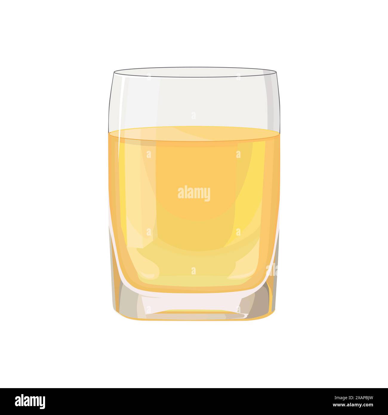 Volles Glas gelben Safts isoliert auf weißem Hintergrund. Vektorillustration in flacher Art mit Getränk. Clipart für Karten-, Banner-, Flyer- und Posterdesign Stock Vektor