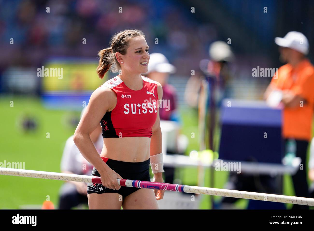 Rom, Italien. Juni 2024. Rom, Italien, 8. Juni 2024: Pascale Stoecklin (Schweiz) während der Stabhochsprung-Veranstaltung während der Leichtathletik-Europameisterschaft 2024 im Stadio Olimpico in Rom, Italien. (Daniela Porcelli/SPP) Credit: SPP Sport Press Photo. /Alamy Live News Stockfoto