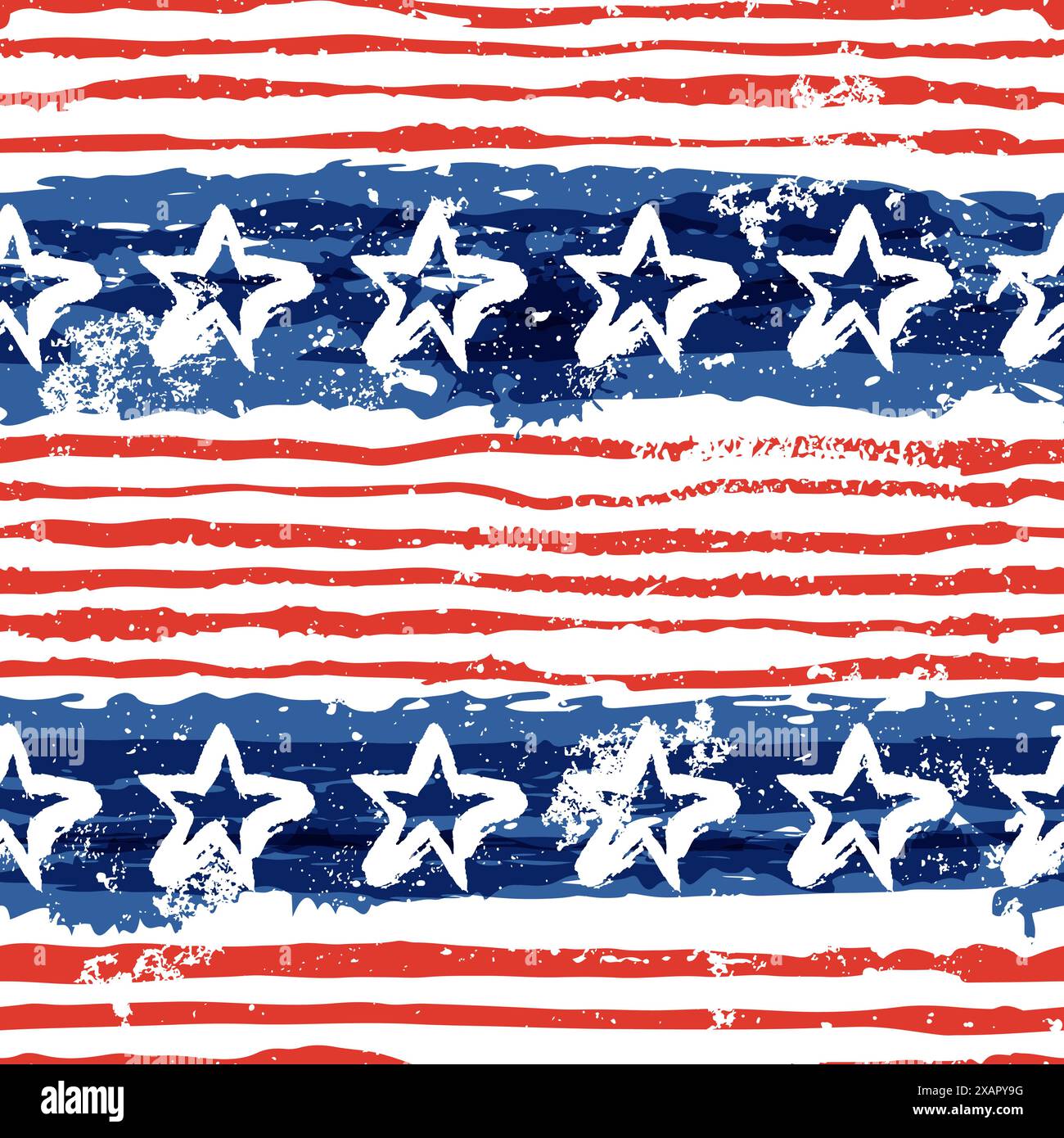 Aquarellfarben der USA-Flagge, nahtlos gemalt. Handgezeichnete Vektorgrafik. Amerikanischer Nationalfeiertag. Modischer Textildruck, Verpackung PA Stock Vektor