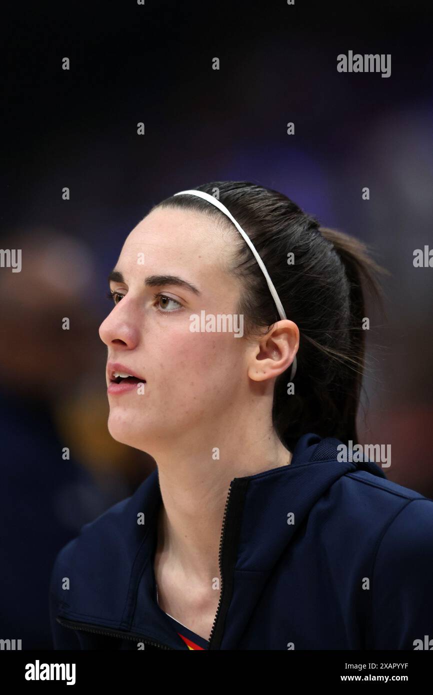 Washington, DC, USA. Juni 2024. Caitlin Clark wurde am 7. Juni 2024 in der Capital One Arena in Washington, DC gesehen, wo die Washington Mystics der WNBA das Indiana Fever veranstalten Stockfoto