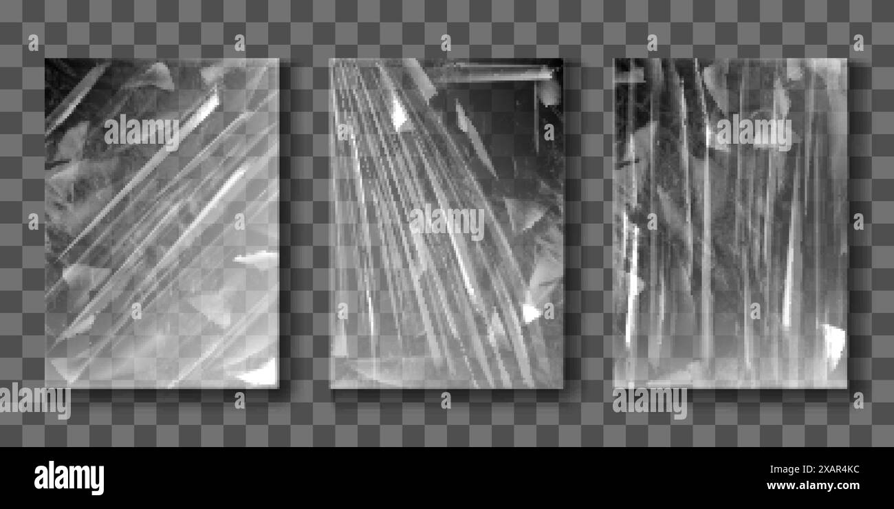 Decken Sie die Polyethylenverpackung ab. Transparente Verpackung, Polyethylen oder Folie. Stock Vektor