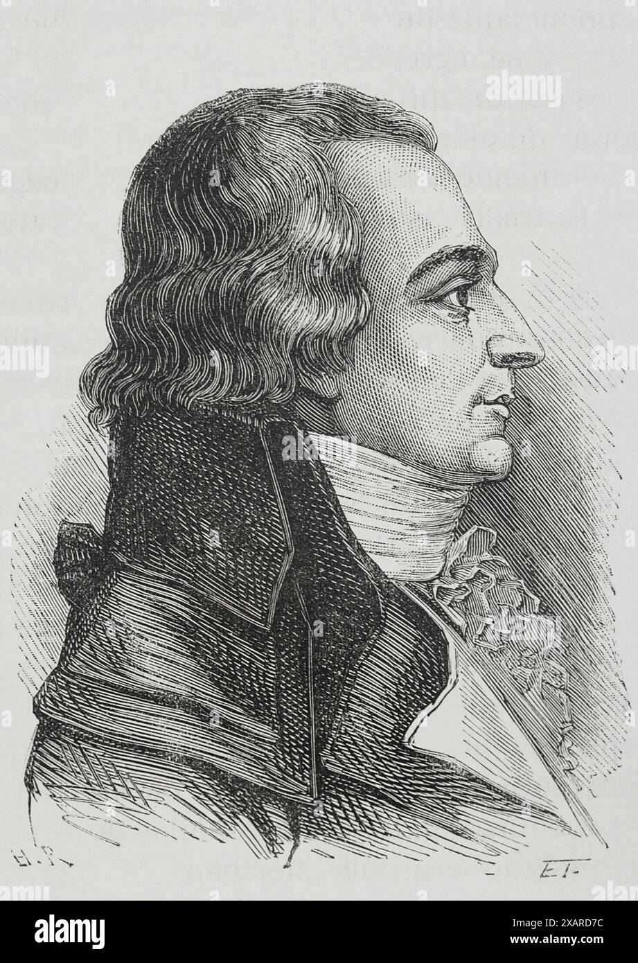 Claude Basire (1764-1794). Französischer Anwalt und Politiker. Mitglied der Legislativversammlung für das Departement Côte-d'Or. Er wurde zum Nationalkonvent gewählt und wurde Mitglied von La Montagne. Hochformat. Gravur. "Geschichte der Französischen Revolution". Band I, 1876. Stockfoto