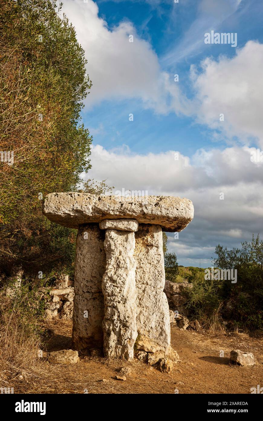 talayòtic Dorf Torretrencada, Taula. Ciutadella. Menorca, Balearen Inseln. Spanien. Stockfoto