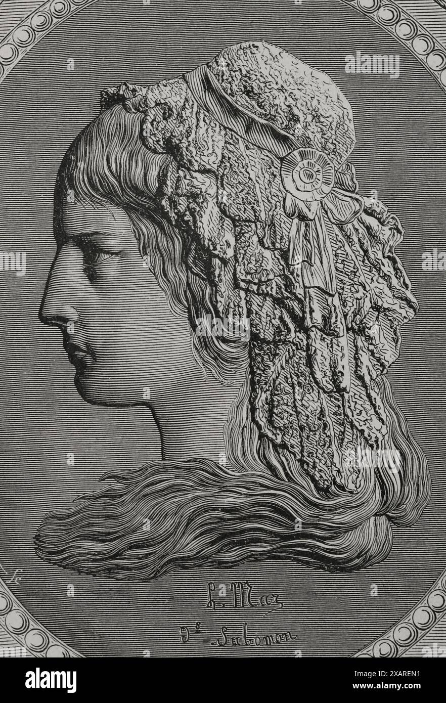 Charlotte Corday (Marie-Anne Charlotte de Corday d'Armont) (1768-1793). Französischer Revolutionär, Sympathisant der Girondins, die Jean-Paul Marat (1743–1793) am 13. Juli 1793 ermordet haben. Hochformat. Zeichnung von Liénard. Gravur. "Geschichte der Französischen Revolution". Band I, 1876. Stockfoto