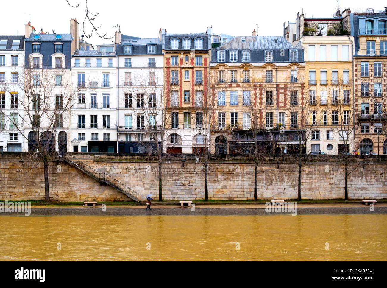 Alte Häuser an der seine an der Il St. Louis in Paris, Frankreich Stockfoto