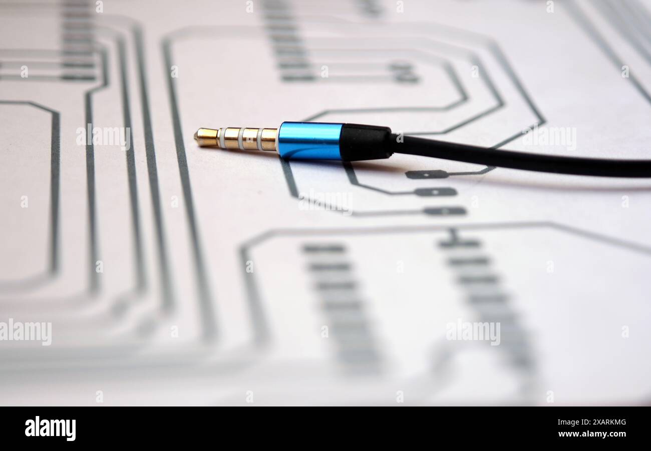 Audiobuchse im Schaltplan der elektronischen Schaltung. Stockfoto