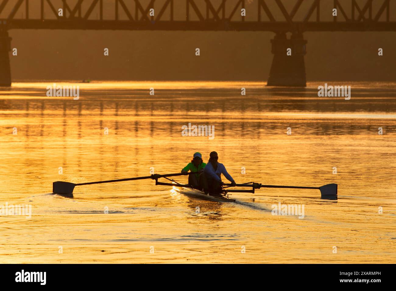 Sculling am Connecticut River, Riverside Park, Hartford, Connecticut Stockfoto