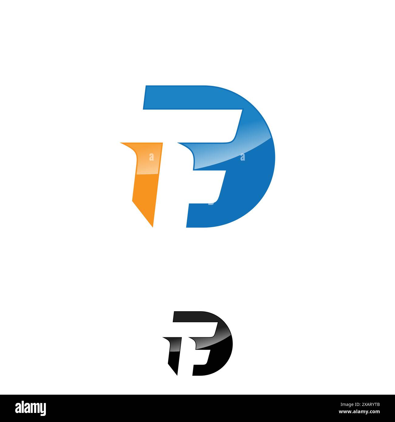 DTF abstraktes Logo mit Monogramm, Buchstaben und Buchstaben. Vektorabbildung Stock Vektor