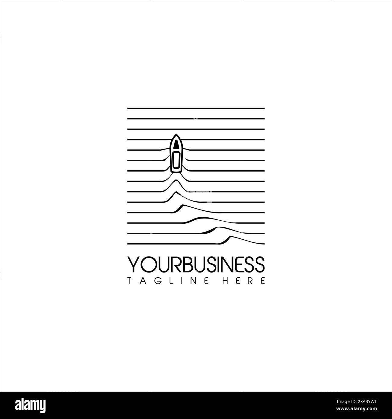 Einsames Boot im Ozean-Logo für das Design der Elemente. Vektorabbildung Stock Vektor