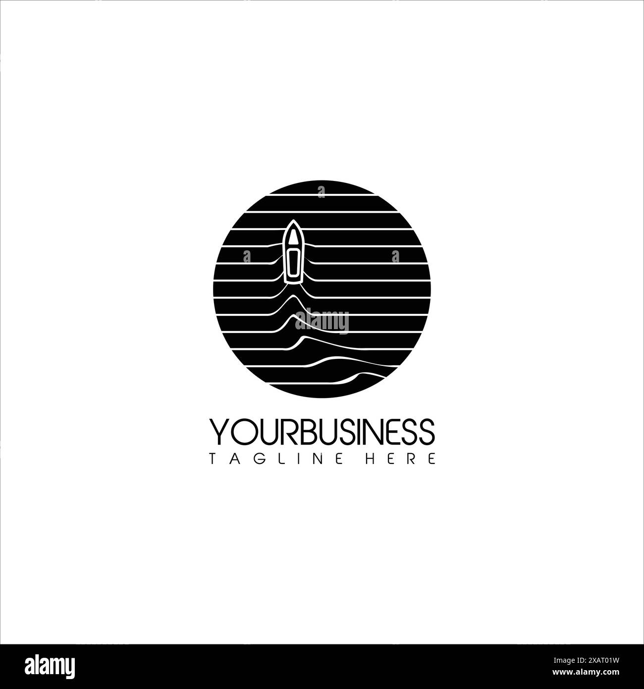 Einsames Boot im Ozean-Logo für das Design der Elemente. Vektorabbildung Stock Vektor