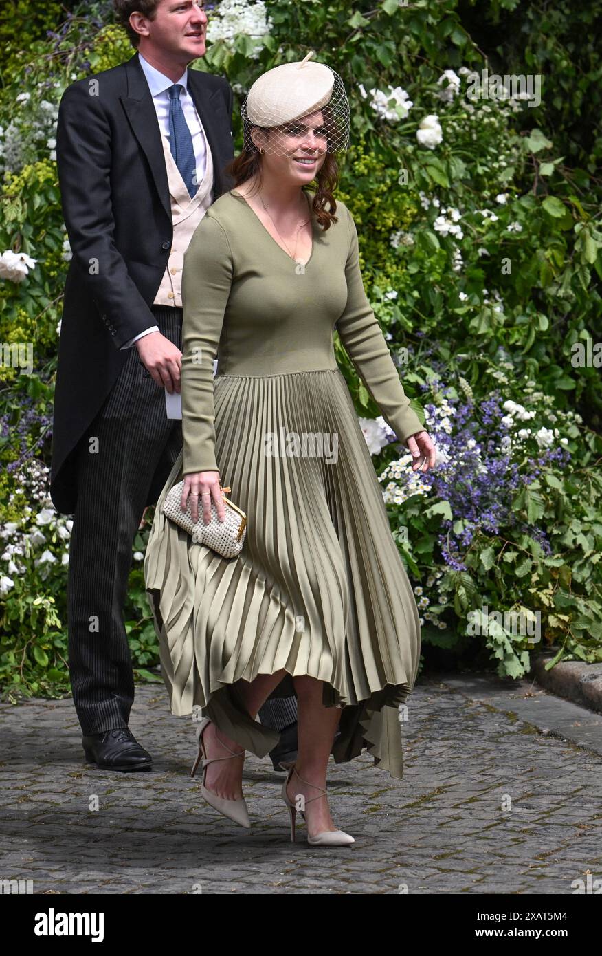 Chester, England. UK. Juni 2024. Prinzessin Eugenie nimmt an der Hochzeit von Hugh Grosvenor, Duke of Westminster und Olivia Henson in Chester Cathedra Teil Stockfoto