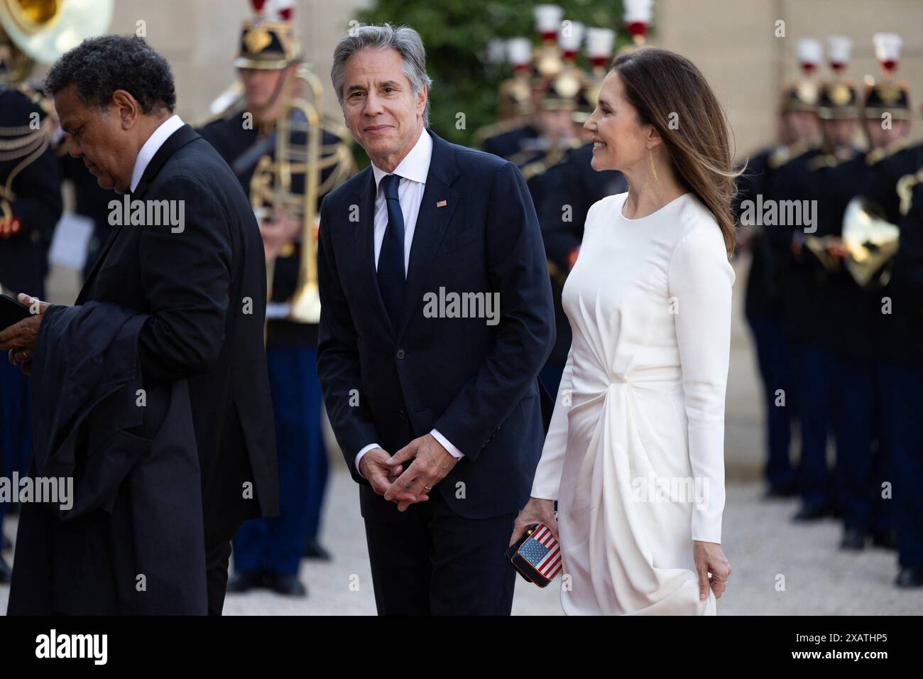 Paris, Frankreich. Juni 2024. Antony Blinken, US-Außenminister, und seine Frau Evan Ryan kamen am 8. Juni 2024 zu einem offiziellen Staatsessen im Rahmen des Staatsbesuchs des US-Präsidenten in Frankreich im Elysee Palace in Paris, Frankreich. Foto: Raphael Lafargue/ABACAPRESS. COM Credit: Abaca Press/Alamy Live News Stockfoto