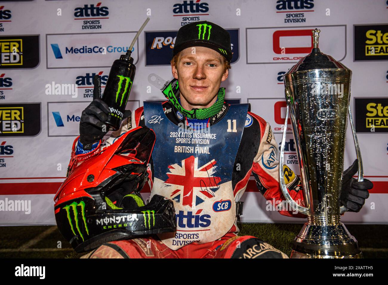 Britischer Champion 2024 - Dan Bewley beim Finale der Attis Insurance Sports Division British Speedway Championship im National Speedway Stadium, Manchester am Samstag, den 8. Juni 2024. (Foto: Ian Charles | MI News) Credit: MI News & Sport /Alamy Live News Stockfoto