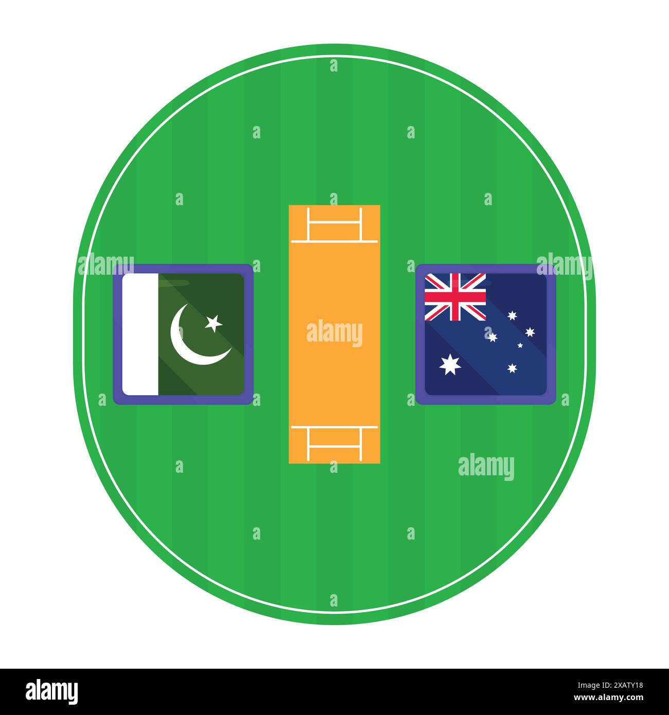 Pakistan vs Australia Cricket Match Vector. Cricket-Match-Vektor im Stadion Stock Vektor