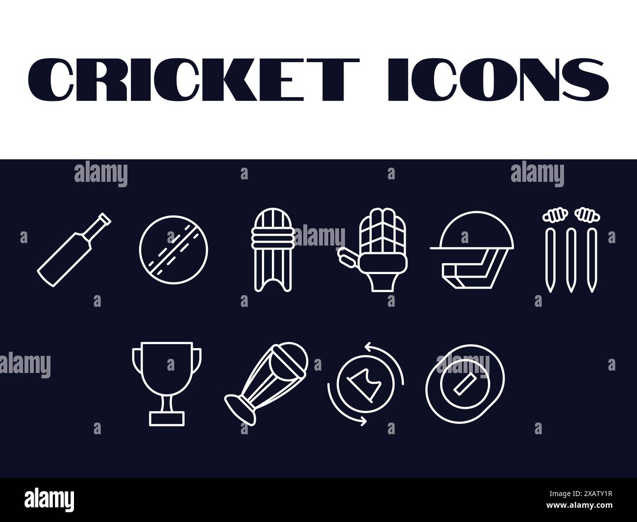 Cricket-Symbol-Kollektion Set Vektor. Cricket-Linie Symbole Vektorsatz. Stock Vektor