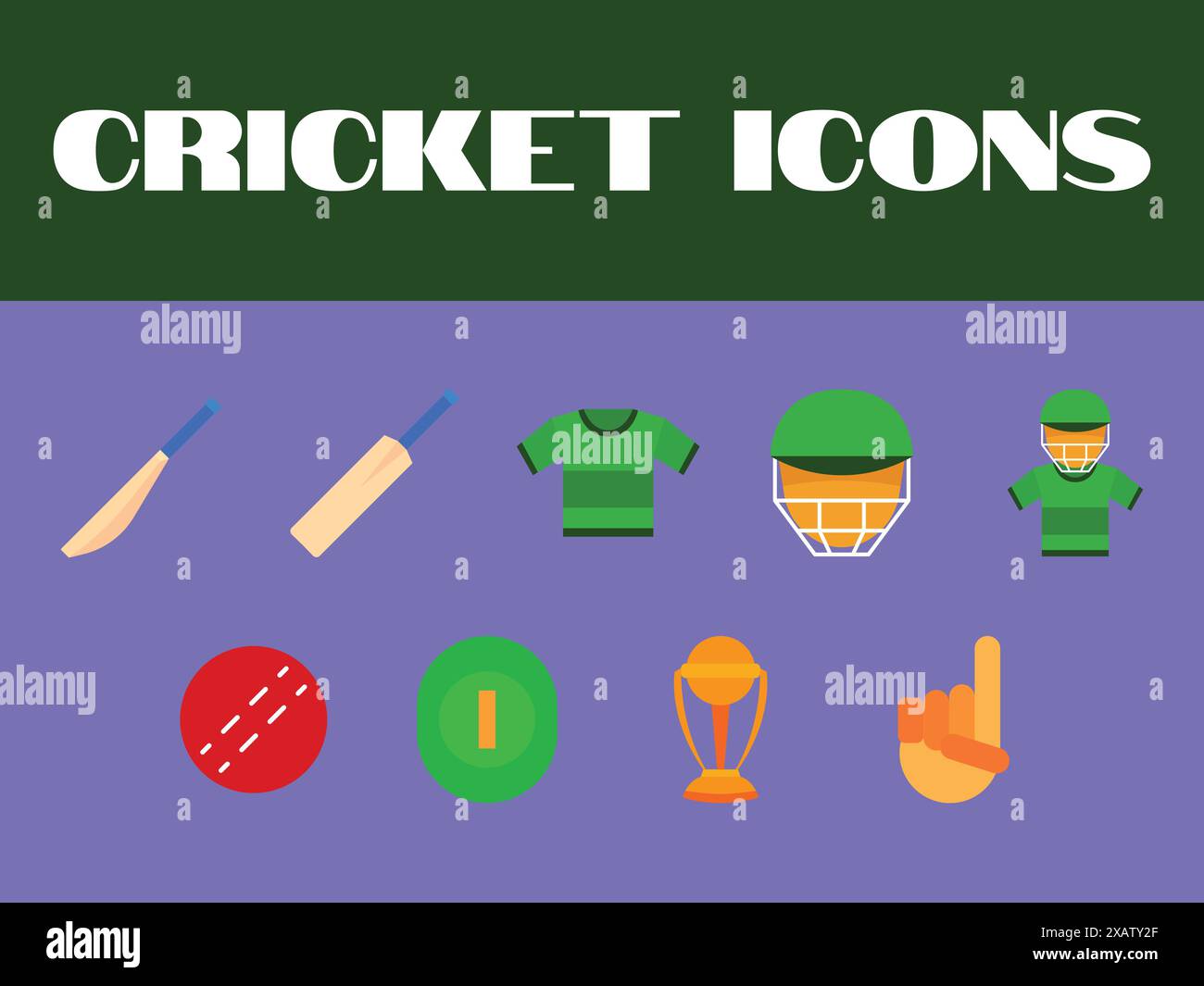 Cricket-Symbol-Kollektion Set Vektor. Kricket-Symbole Vektorsatz. Stock Vektor