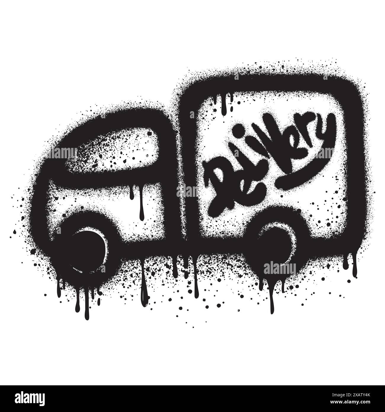 Lieferwagen handgezeichnet im Graffiti-Stil. Schnelles Lieferkonzept. Stock Vektor