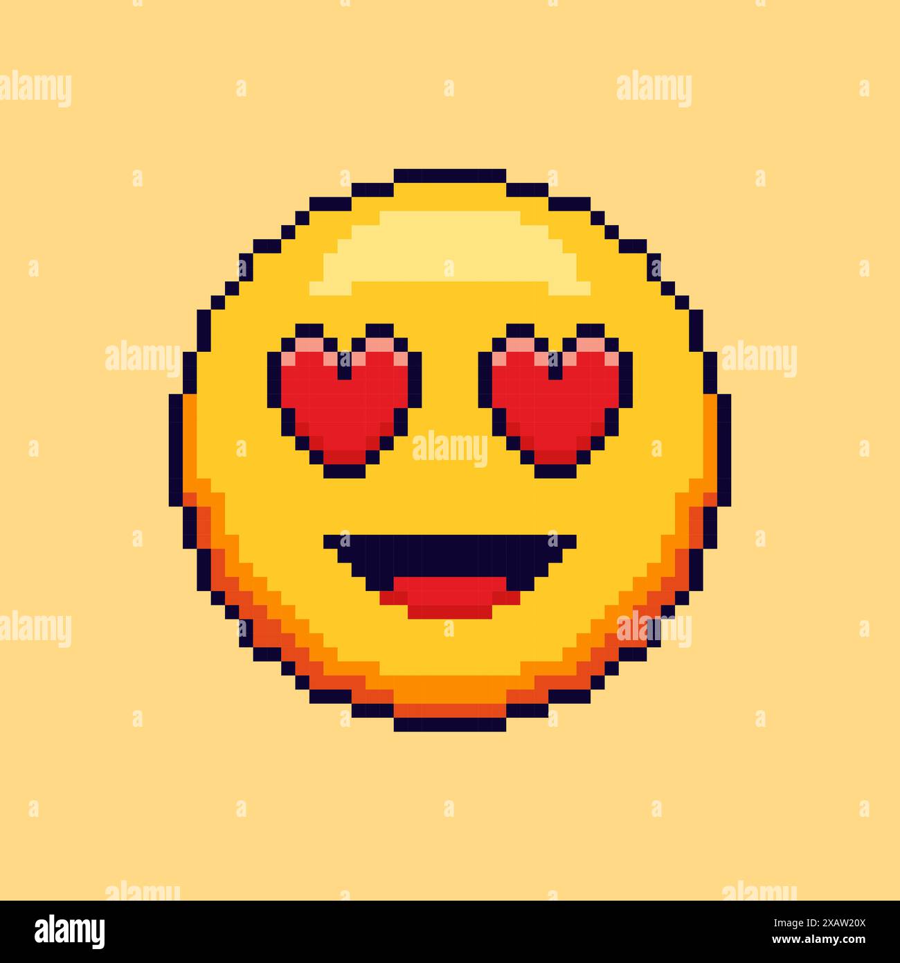 Vektor-Illustration von lächelndem Gesicht mit Herzaugen mit Pixel Art Design, perfekt für Spielelemente thematische Designs Stock Vektor