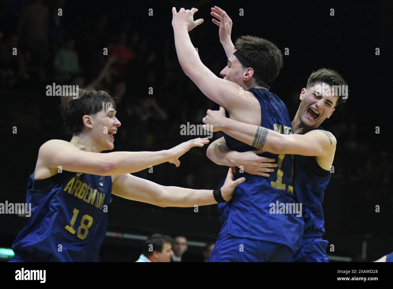 Joaquin Folmer, Felipe Minzer, Tomas Fernandez (Argentinien). FIBA Basketball Americup U18 - Buenos Aires 2024 Stockfoto