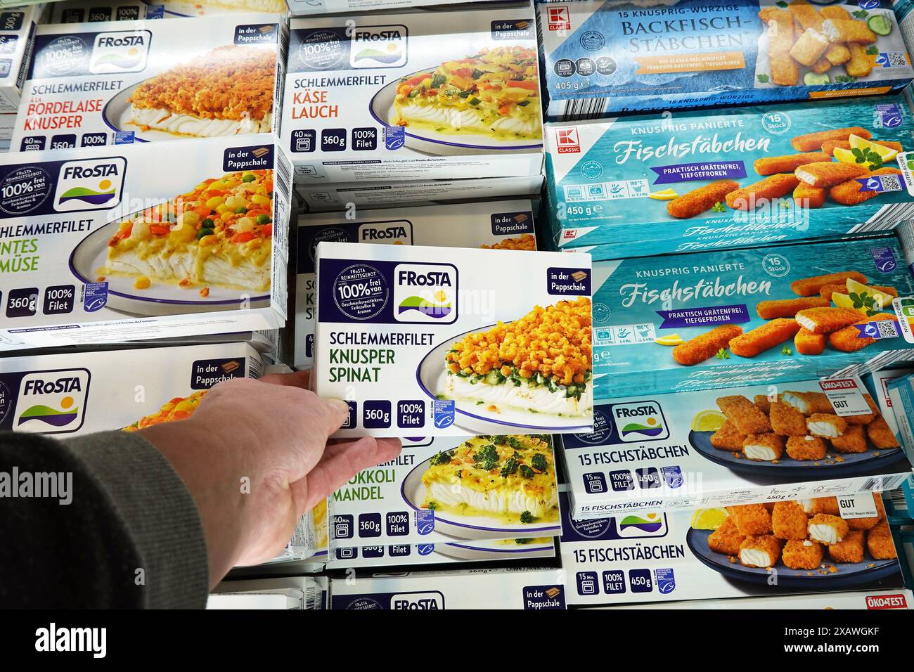 Gefrorene Gourmet-Filets in einem Supermarkt Stockfoto