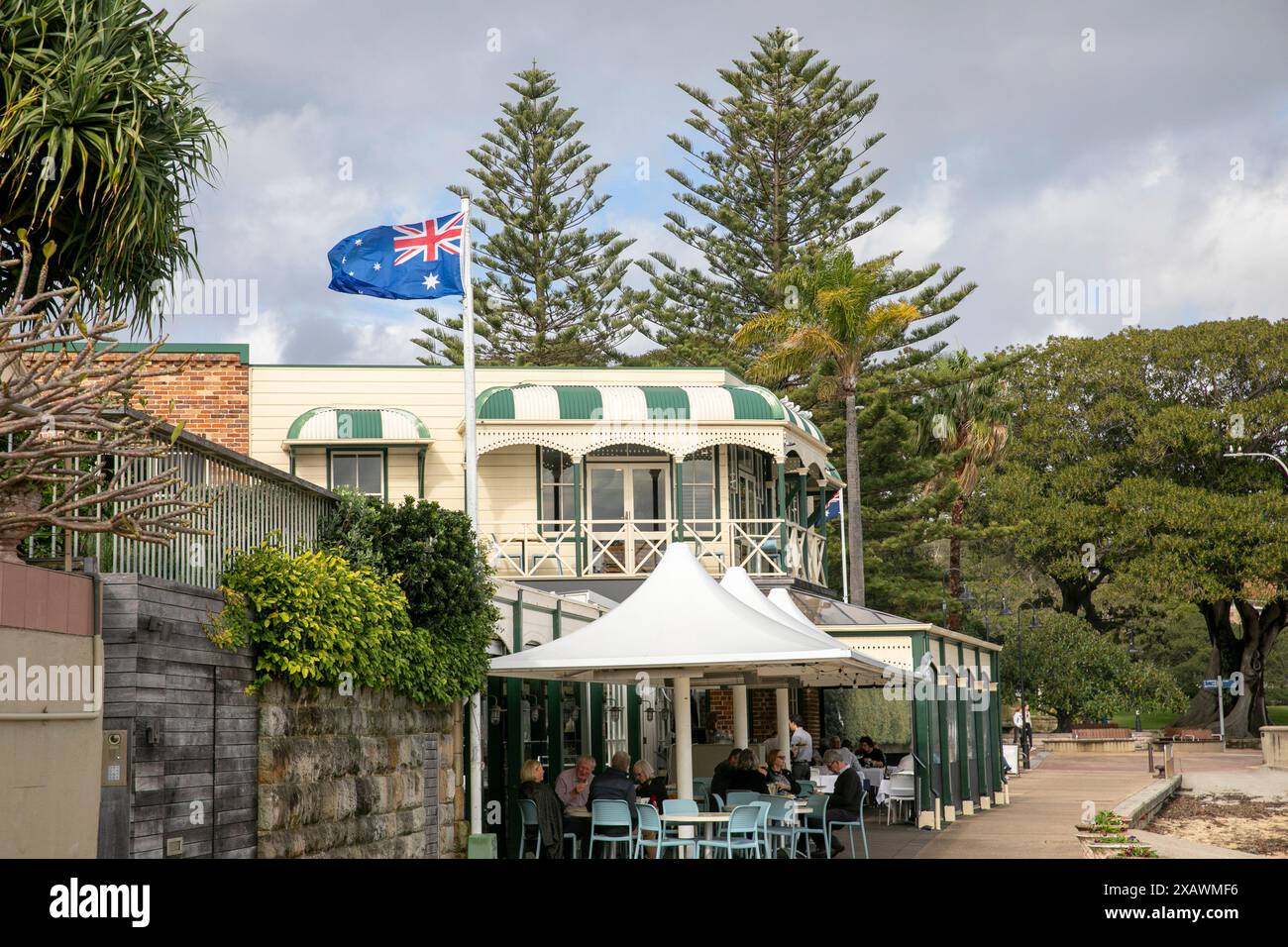 Watsons Bay Sydney, Doyles on the Beach Fisch- und Meeresfrüchterestaurant mit Hafenblick, Sydney, NSW, Australien Stockfoto