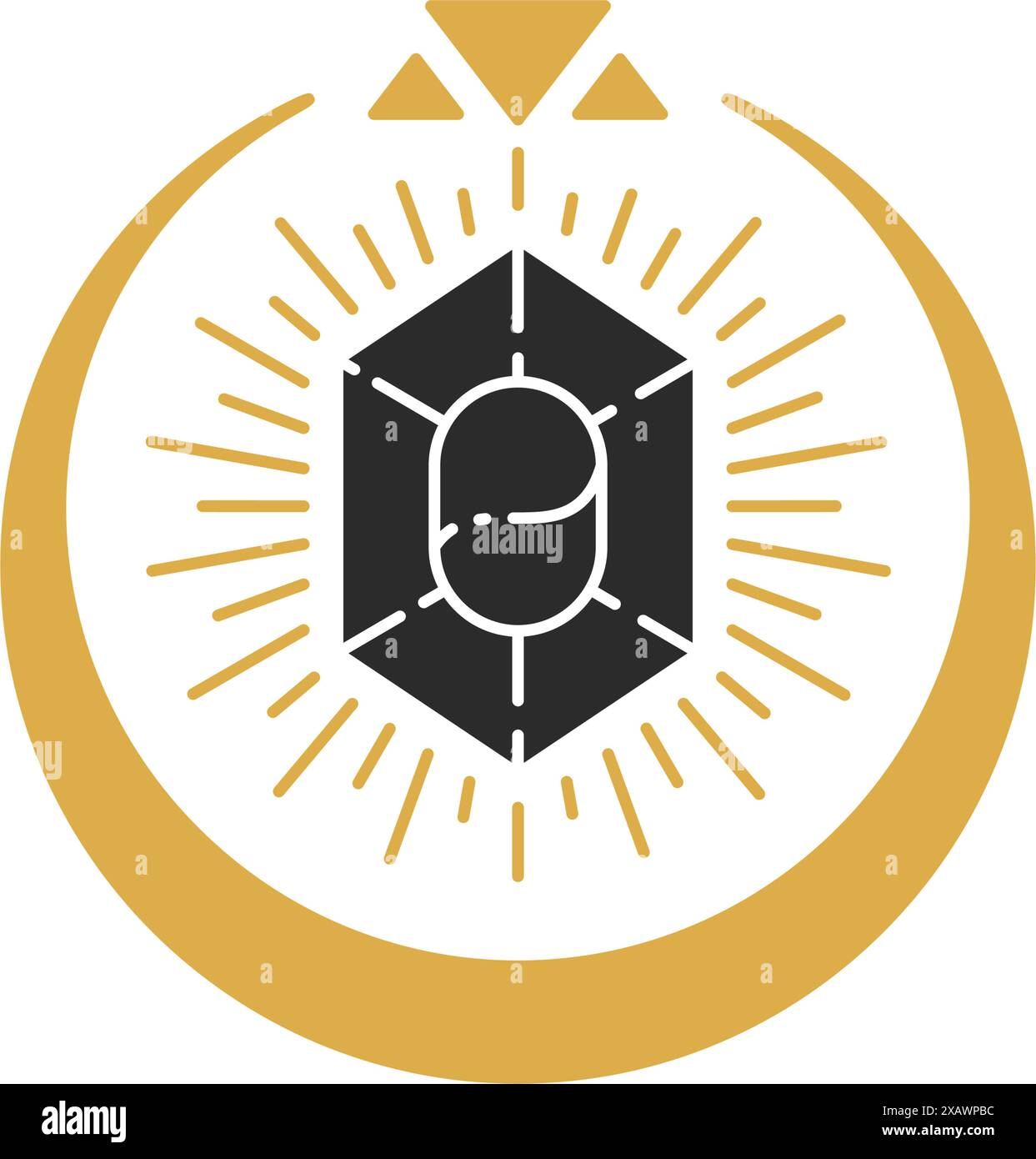 Zauberkristall und Mondsichel Silhouette Vektor Illustration. Hexerei-Zeichnung für Poster und mystische Logo-Emblem oder Modeschmuck. Stock Vektor