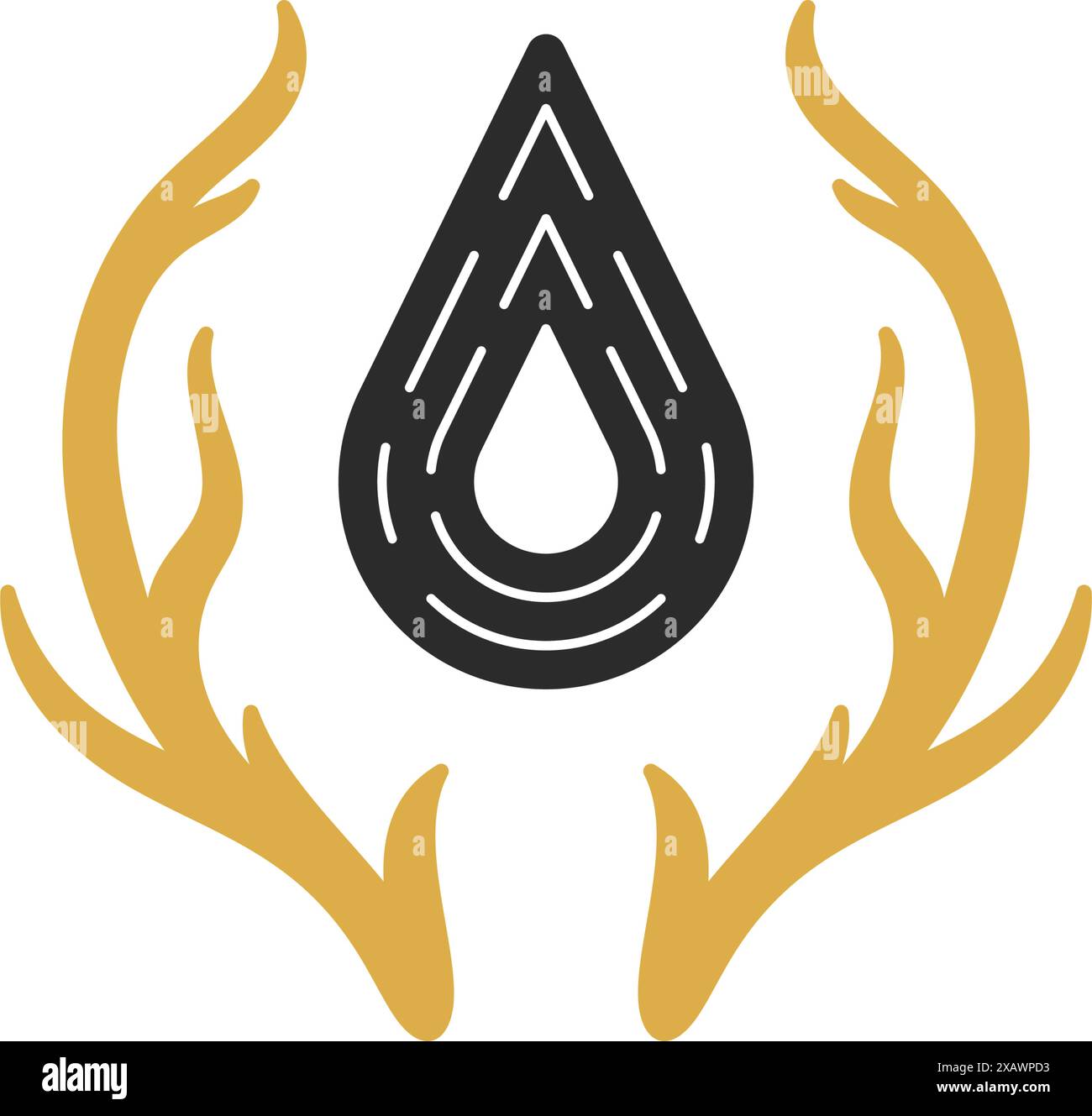 Hirschgeweih mit Wassertropfen Hand gezeichnete Silhouette Vektor Illustration. Hexerei-Zeichnung für Poster und mystische Logo Emblem Dekoration oder Mode Pri Stock Vektor