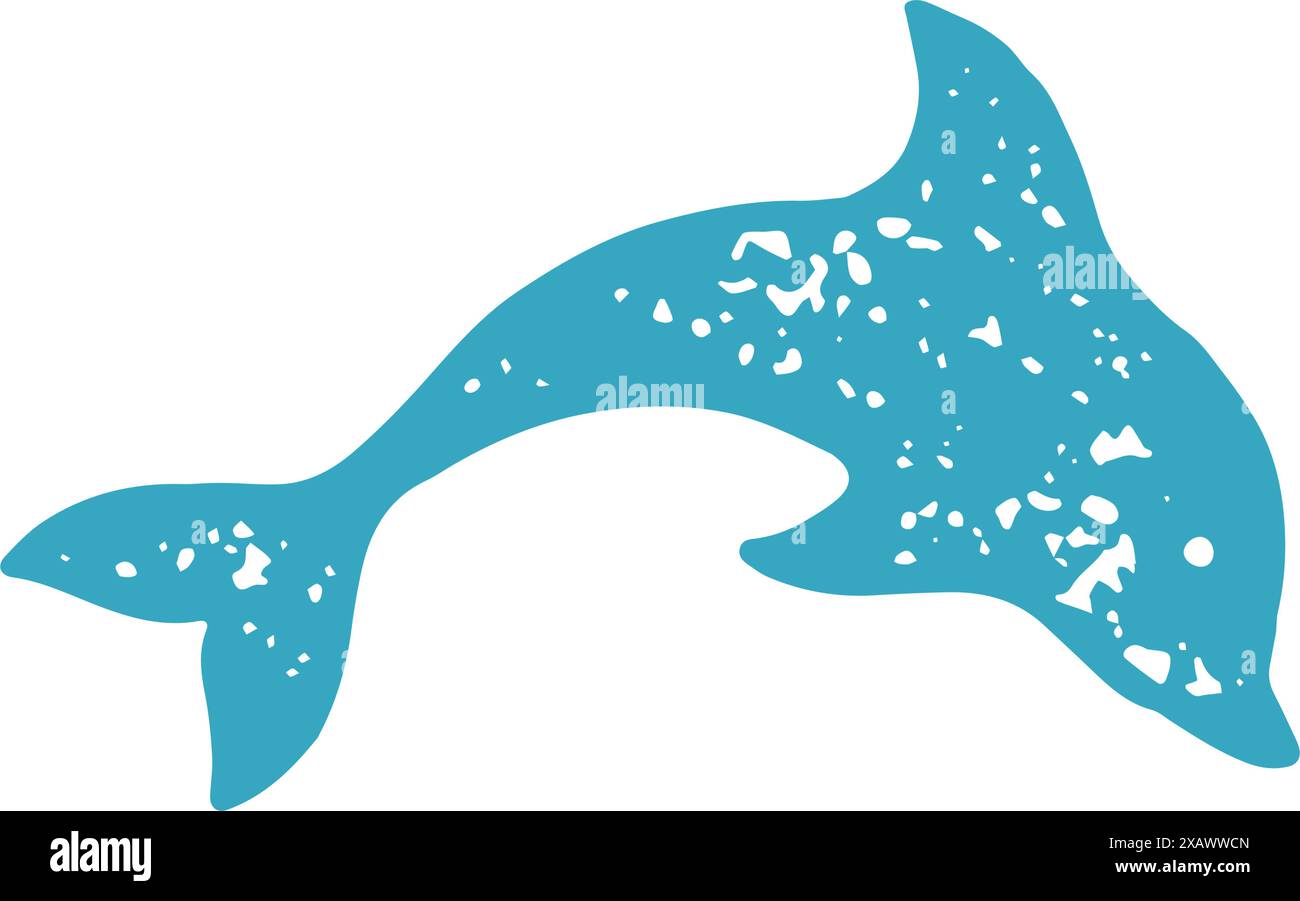 Schöne springende Delphin schwimmt auf offenem Meer genießen Freiheit blau Grunge Textur Vektor Illustration. Freundliche Säugetierfische, die bei WATE schwimmen Stock Vektor