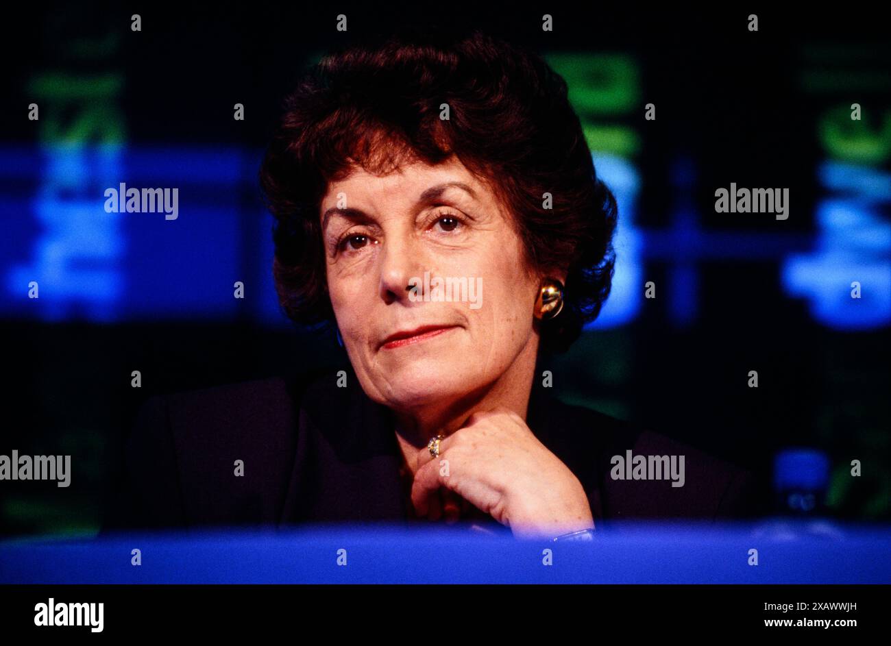 Gillian Shephard sprach auf einer konservativen Pressekonferenz in London, Großbritannien. März 1997 Stockfoto