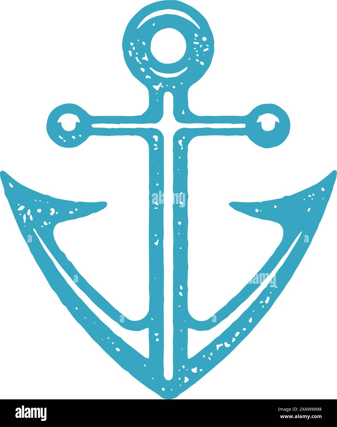 Klassische Schiff Anker schräg scharfe Kanten nautischen Symbol blau Grunge Textur Vektor Illustration. Ausrüstung von Seeschiffen für Schutzstationen Stock Vektor