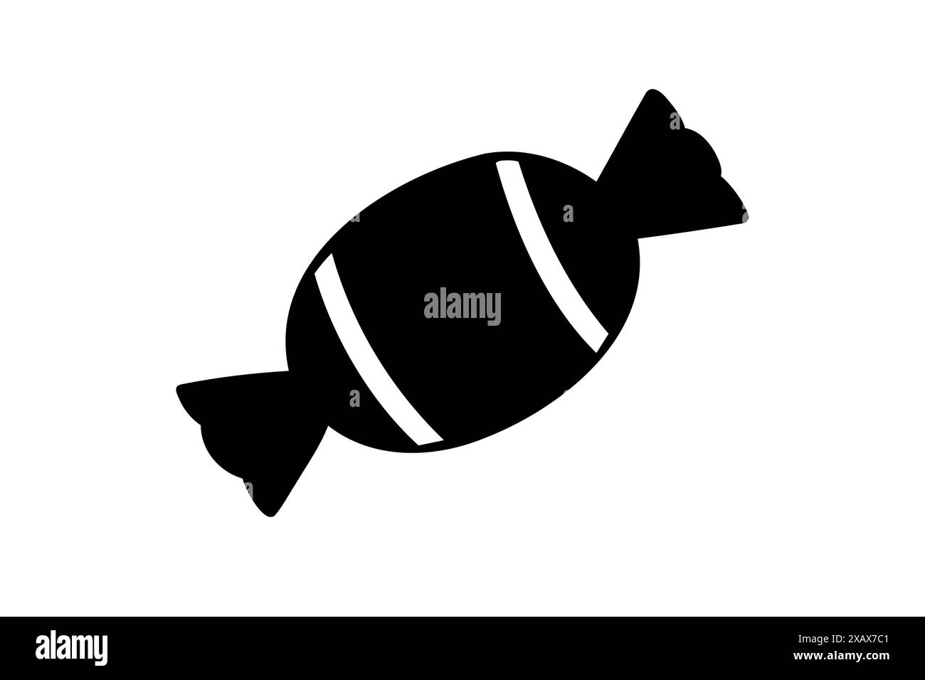 Schwarze Silhouette eines Bonbons in gestreifter Verpackung. Isoliert auf weißem Hintergrund. Süße Leckereien im minimalistischen Stil. Der Begriff der Konditorei Stock Vektor