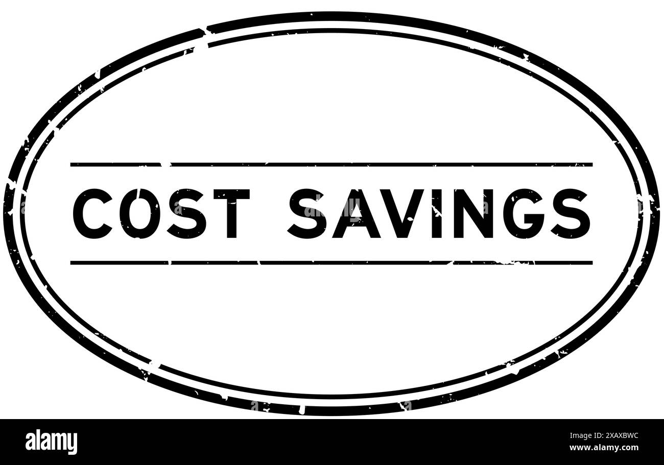 Grunge Black Cost Saving Word ovaler Gummisiegelstempel auf weißem Hintergrund Stock Vektor