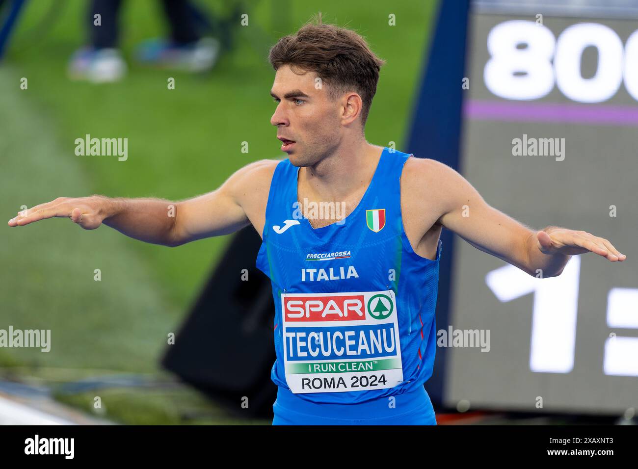 Rom, Italien. Juni 2024. ROM, ITALIEN – 8. JUNI: Catalin Tecuceanu aus Italien reagiert auf die Teilnahme an den 800-m-Männern am zweiten Tag der Leichtathletik-Europameisterschaft Rom 2024 im Stadio Olimpico am 8. Juni 2024 in Rom. (Foto: Joris Verwijst/BSR Agency) Credit: BSR Agency/Alamy Live News Stockfoto