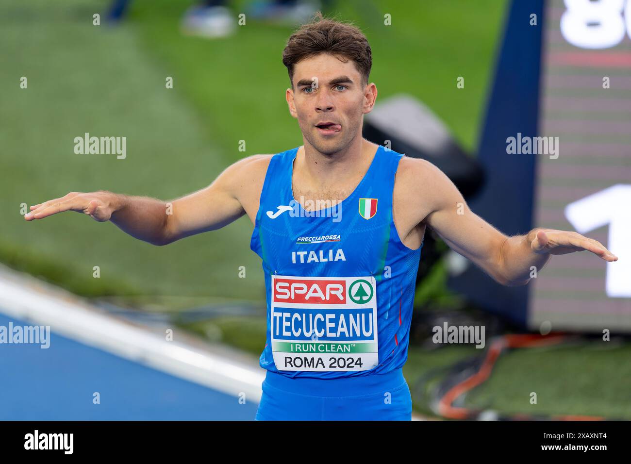 Rom, Italien. Juni 2024. ROM, ITALIEN – 8. JUNI: Catalin Tecuceanu aus Italien reagiert auf die Teilnahme an den 800-m-Männern am zweiten Tag der Leichtathletik-Europameisterschaft Rom 2024 im Stadio Olimpico am 8. Juni 2024 in Rom. (Foto: Joris Verwijst/BSR Agency) Credit: BSR Agency/Alamy Live News Stockfoto