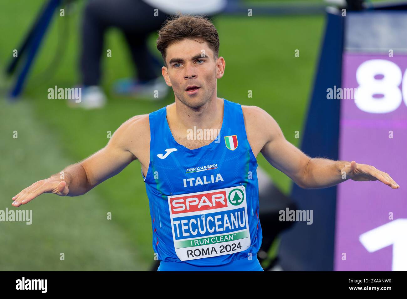 Rom, Italien. Juni 2024. ROM, ITALIEN – 8. JUNI: Catalin Tecuceanu aus Italien reagiert auf die Teilnahme an den 800-m-Männern am zweiten Tag der Leichtathletik-Europameisterschaft Rom 2024 im Stadio Olimpico am 8. Juni 2024 in Rom. (Foto: Joris Verwijst/BSR Agency) Credit: BSR Agency/Alamy Live News Stockfoto