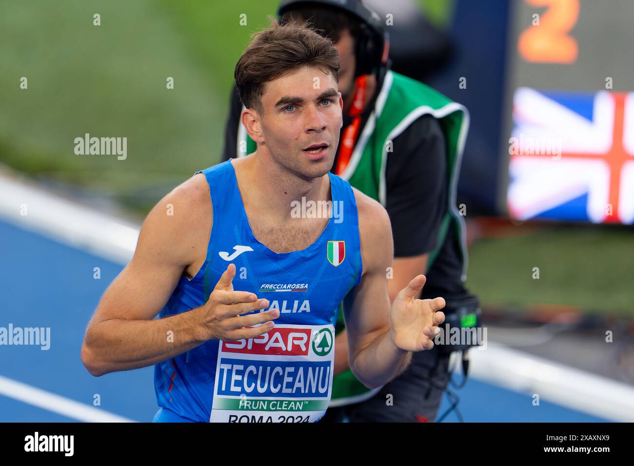 Rom, Italien. Juni 2024. ROM, ITALIEN – 8. JUNI: Catalin Tecuceanu aus Italien reagiert auf die Teilnahme an den 800-m-Männern am zweiten Tag der Leichtathletik-Europameisterschaft Rom 2024 im Stadio Olimpico am 8. Juni 2024 in Rom. (Foto: Joris Verwijst/BSR Agency) Credit: BSR Agency/Alamy Live News Stockfoto