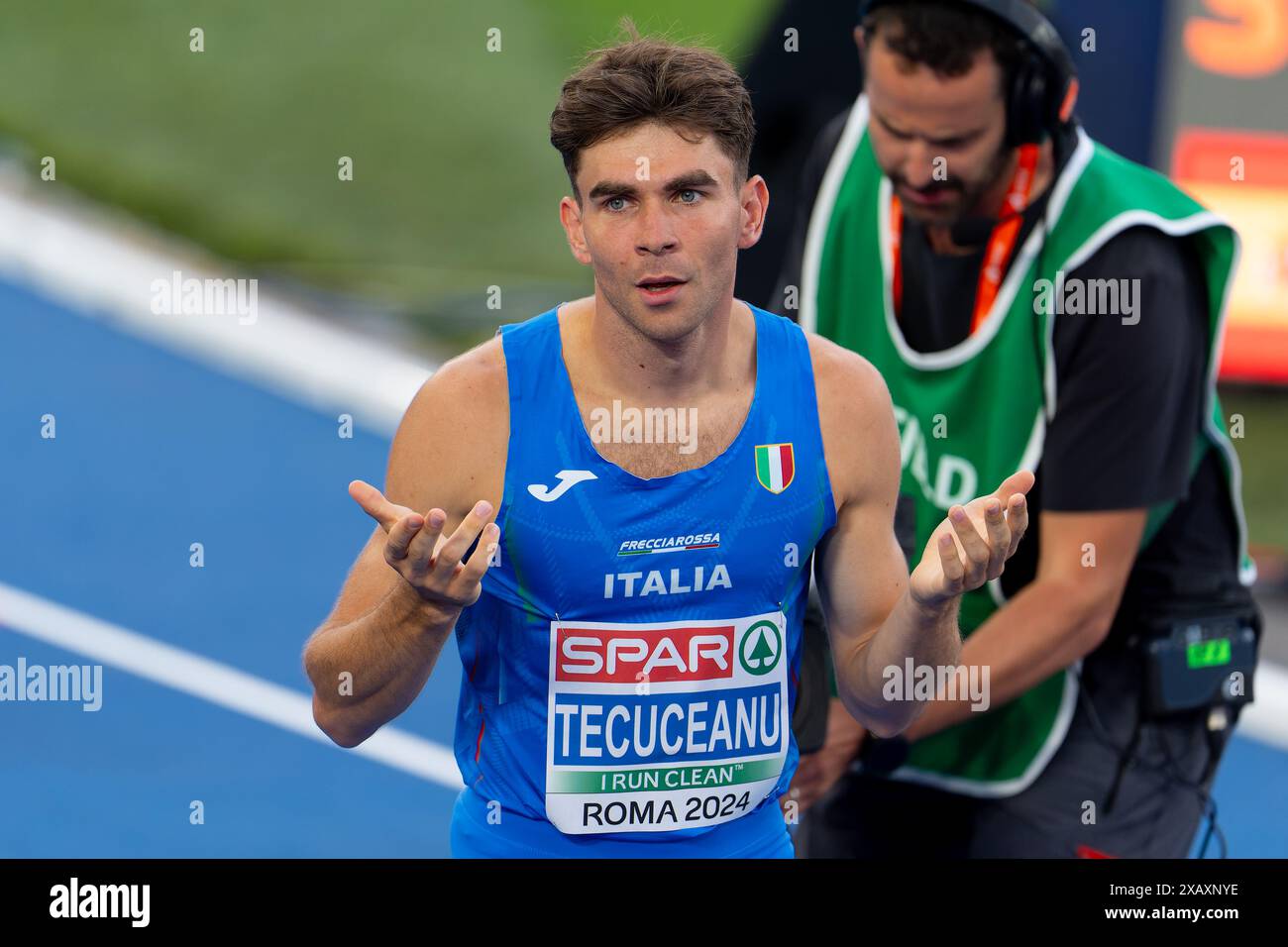 Rom, Italien. Juni 2024. ROM, ITALIEN – 8. JUNI: Catalin Tecuceanu aus Italien reagiert auf die Teilnahme an den 800-m-Männern am zweiten Tag der Leichtathletik-Europameisterschaft Rom 2024 im Stadio Olimpico am 8. Juni 2024 in Rom. (Foto: Joris Verwijst/BSR Agency) Credit: BSR Agency/Alamy Live News Stockfoto