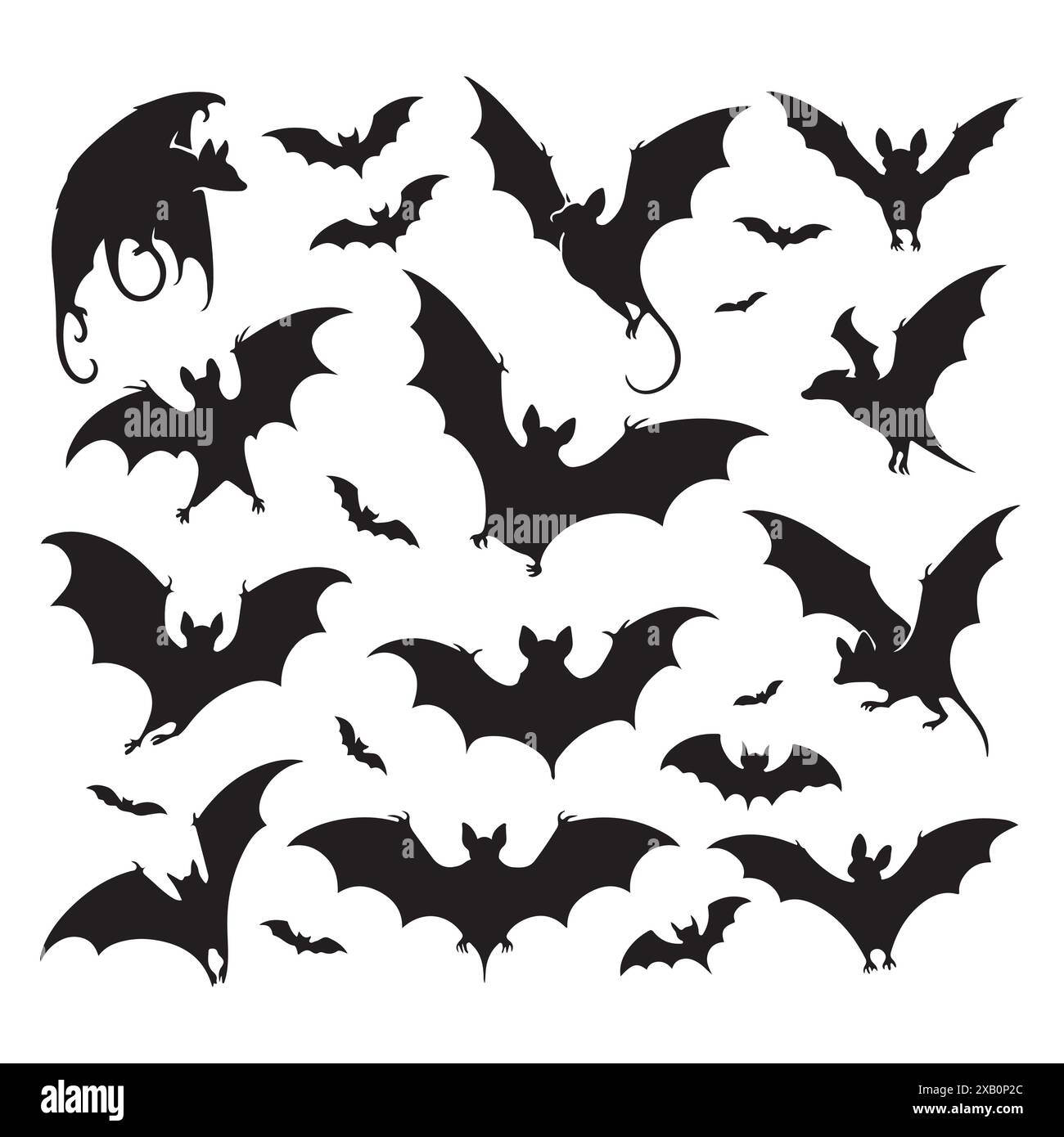 Silhouette Set Fledermaus. Vektor-isolierte Abbildung Stock Vektor