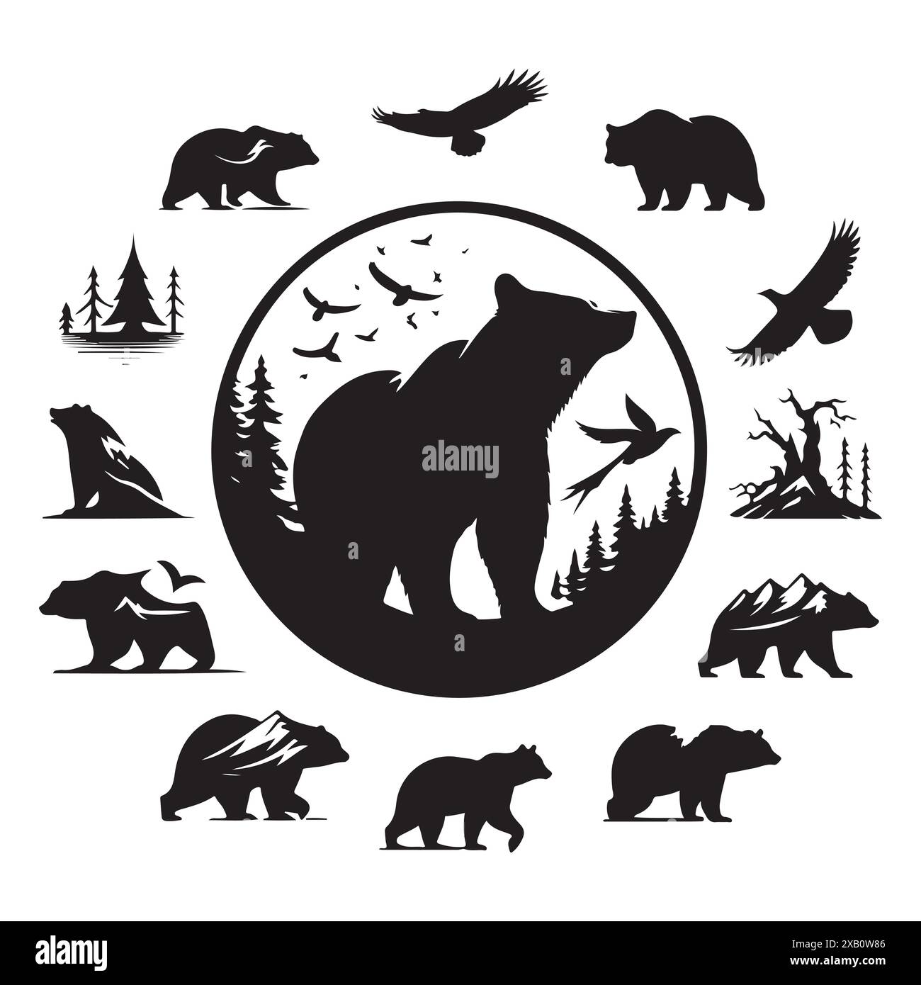 Silhouette Set aus Bär. Vektor-isolierte Abbildung Stock Vektor