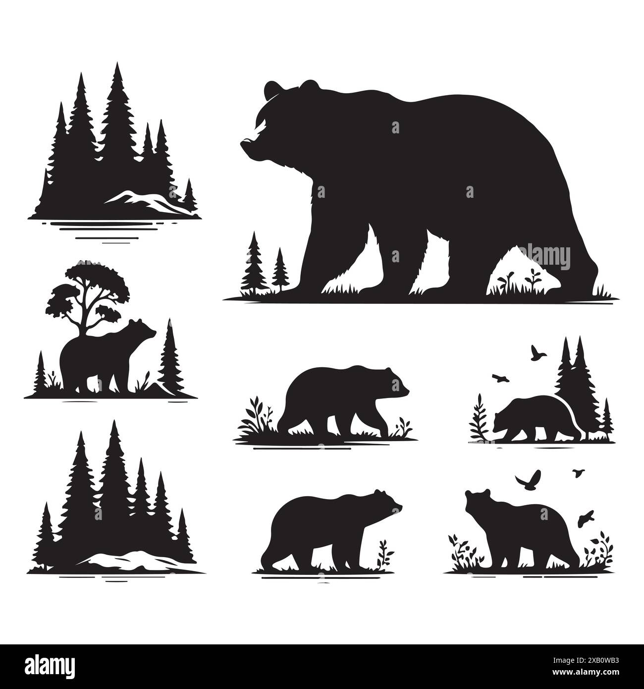 Silhouette Set aus Bär. Vektor-isolierte Abbildung Stock Vektor